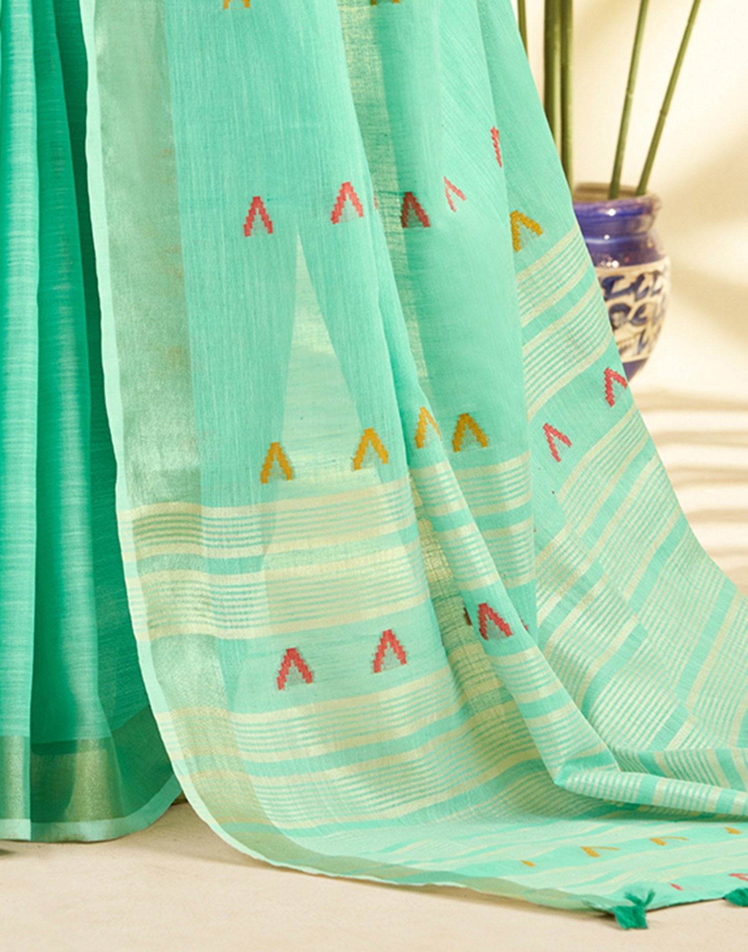 Mint Blue Linen Silk Woven Saree