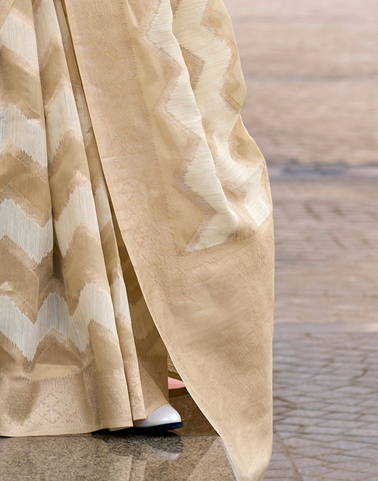 Off White Cotton Linen Woven Saree