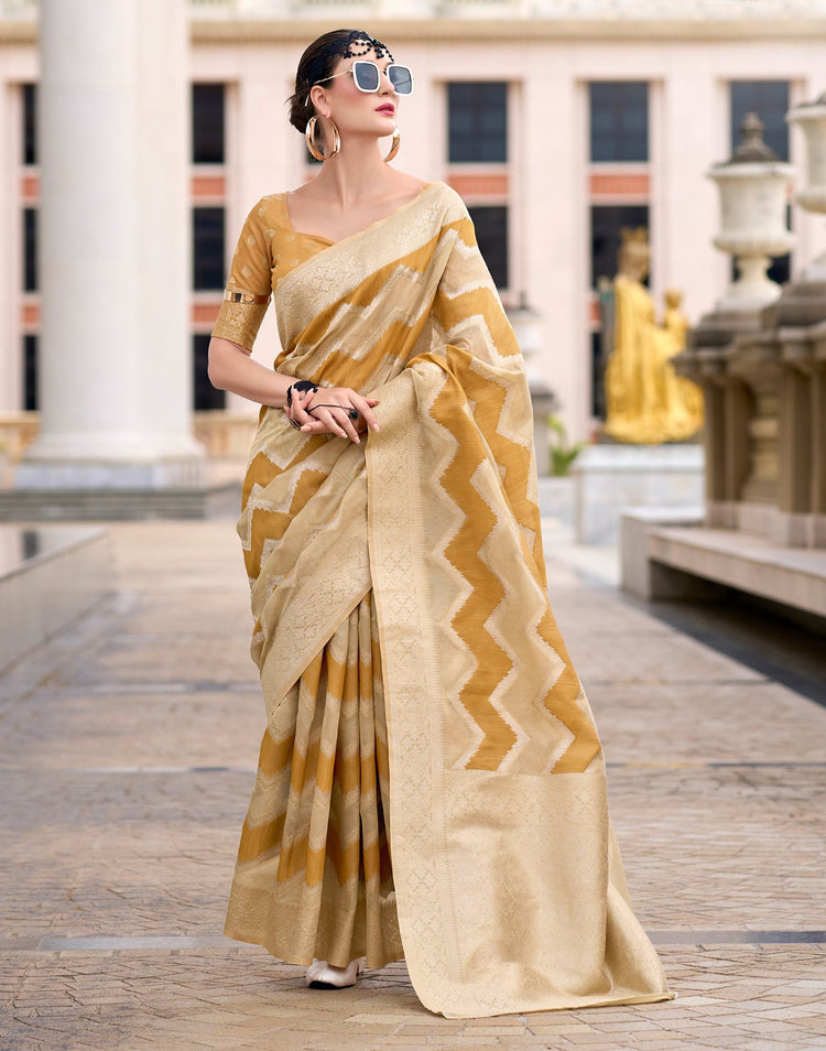 Mustard Yellow Cotton Linen Woven Saree