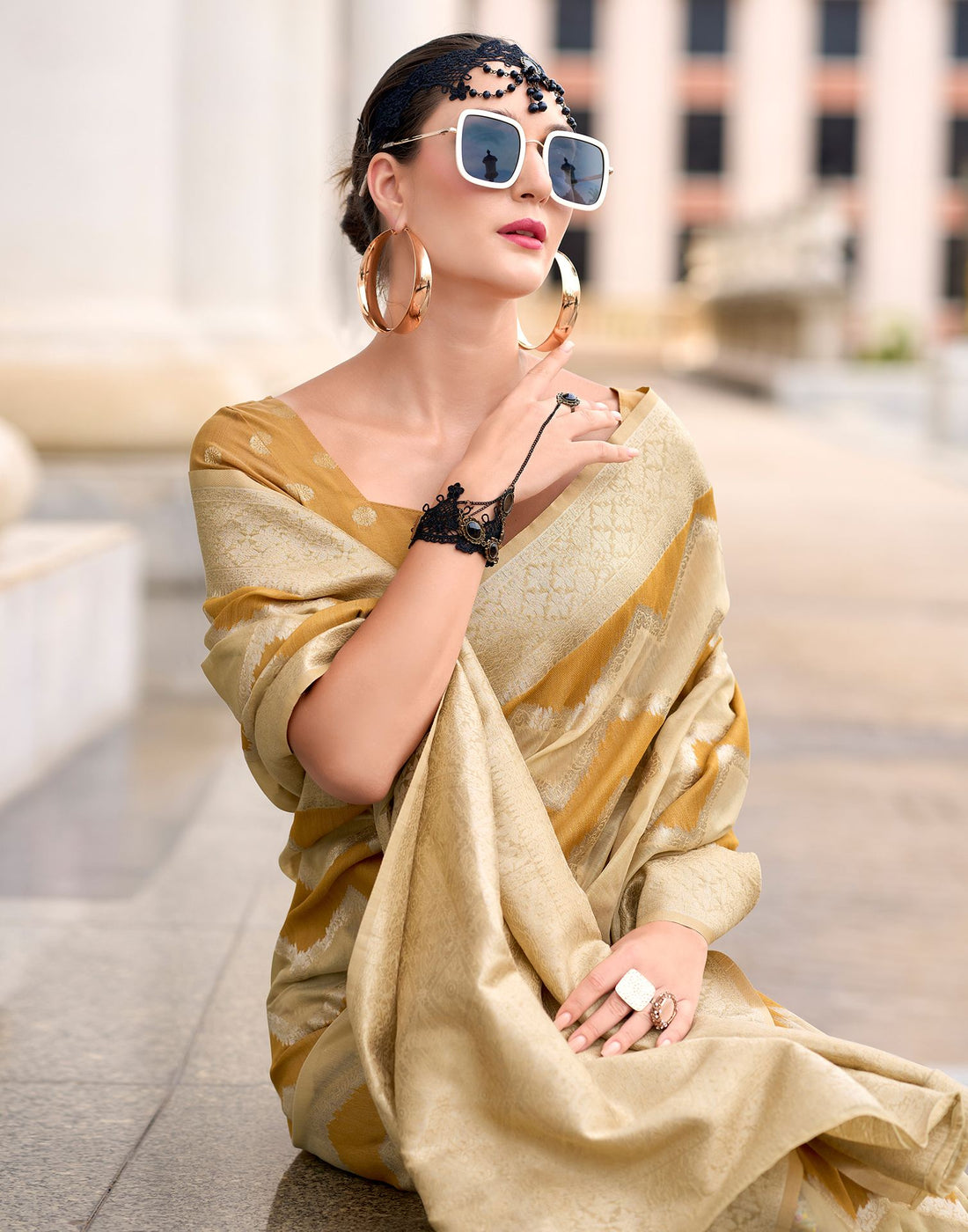 Mustard Yellow Cotton Linen Woven Saree