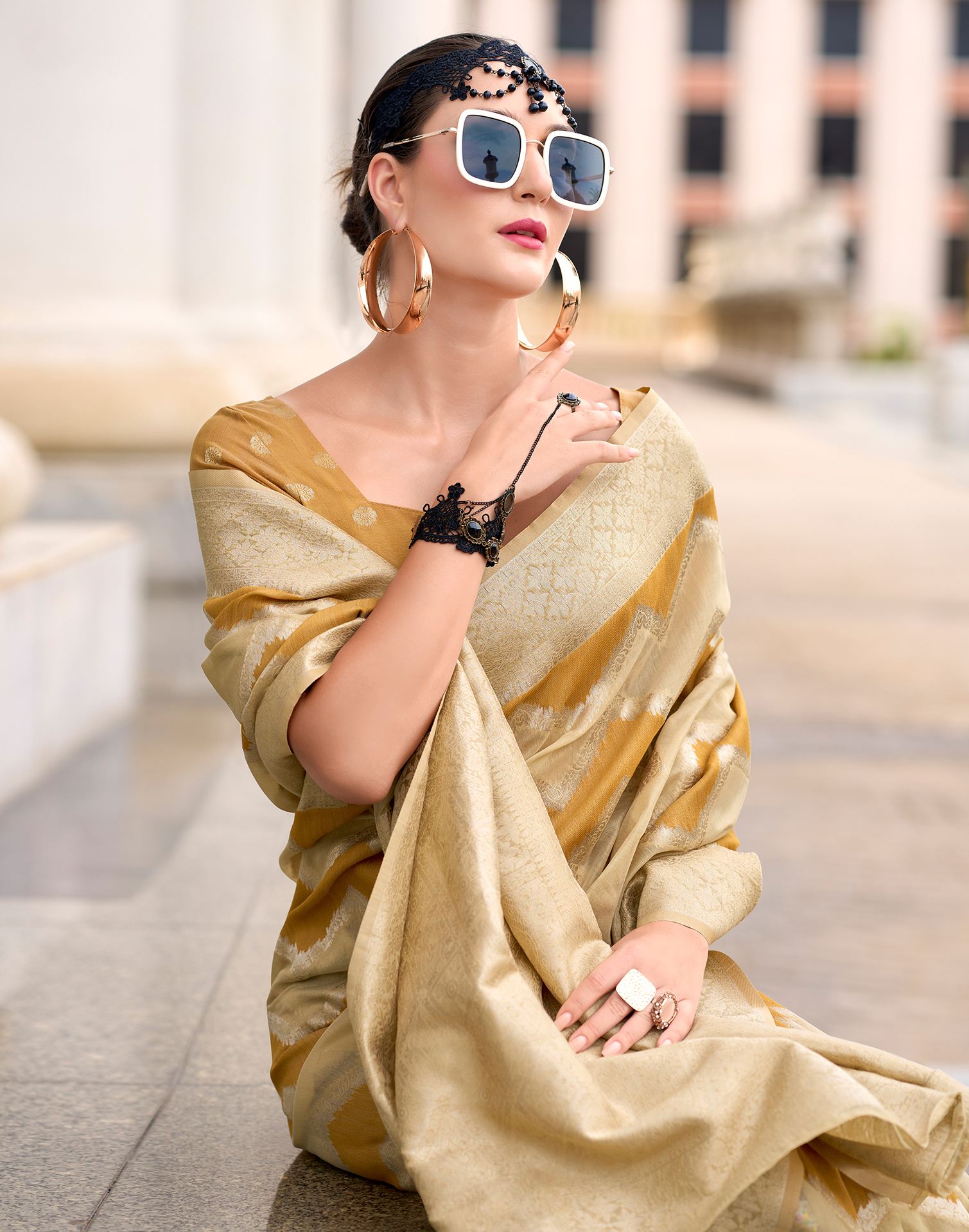Mustard Yellow Cotton Linen Woven Saree