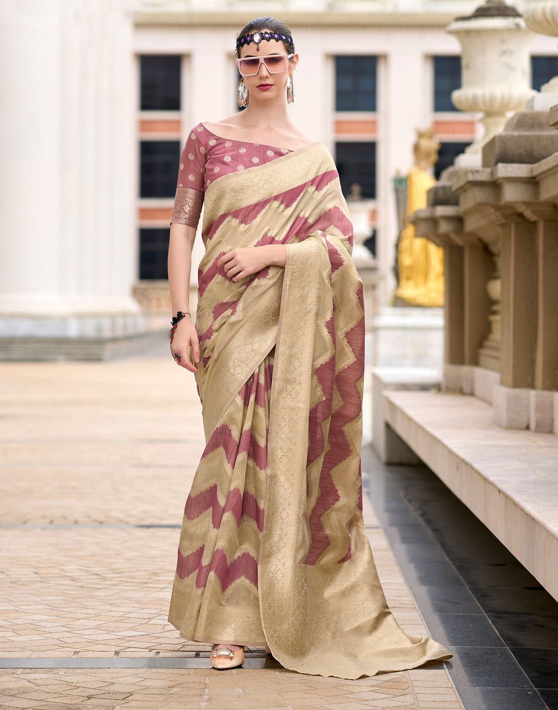 Dusty Rose Pink Cotton Linen Woven Saree