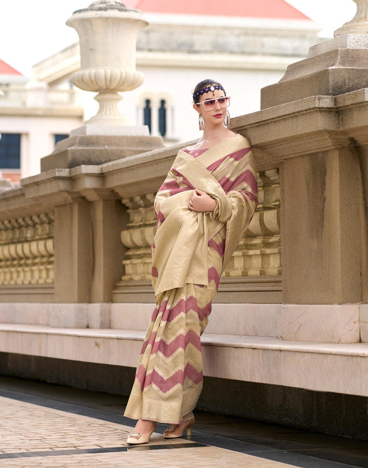 Dusty Rose Pink Cotton Linen Woven Saree