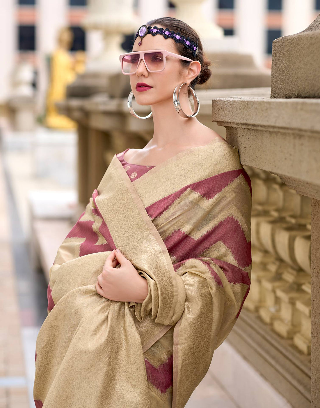 Dusty Rose Pink Cotton Linen Woven Saree