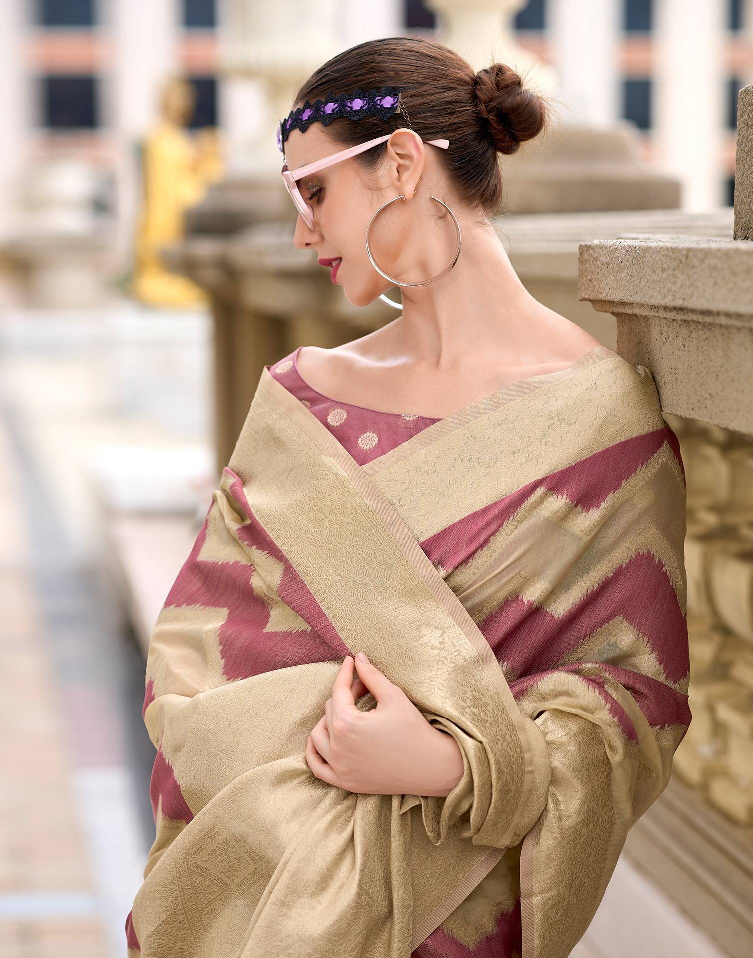Dusty Rose Pink Cotton Linen Woven Saree