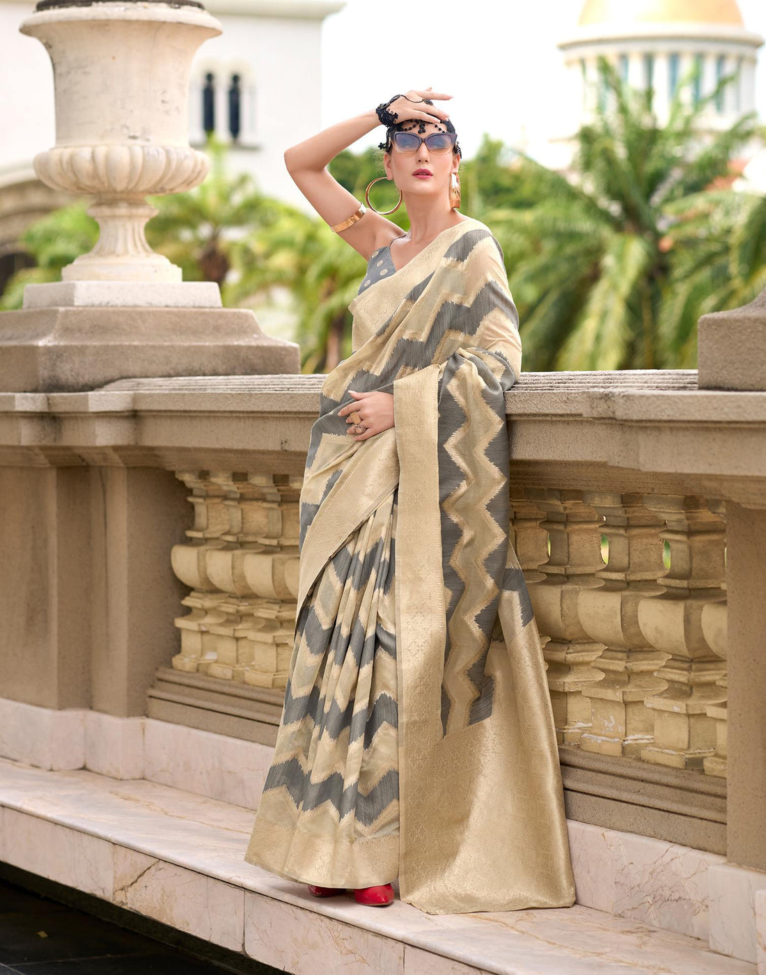 Grey Cotton Linen Woven Saree