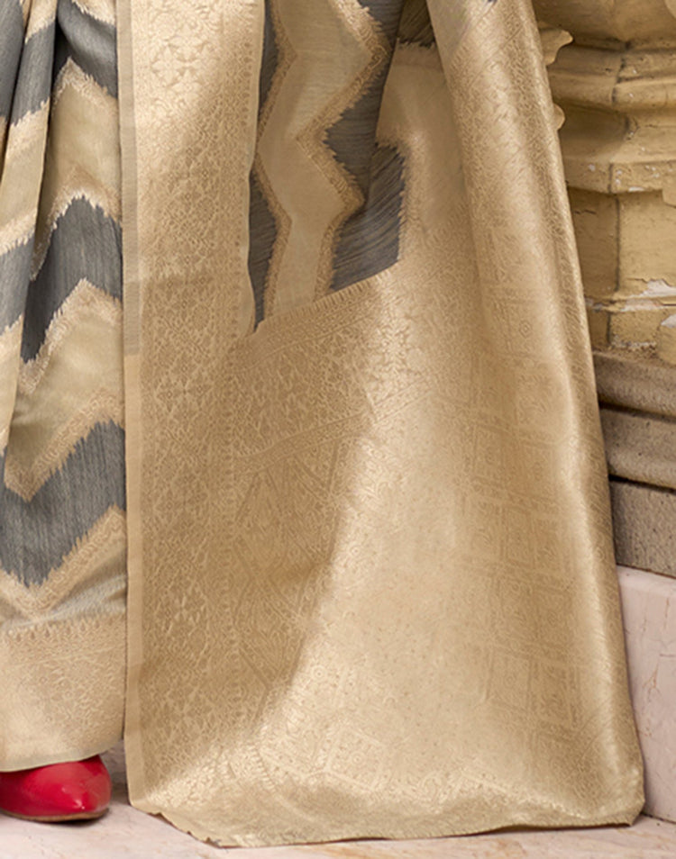 Grey Cotton Linen Woven Saree