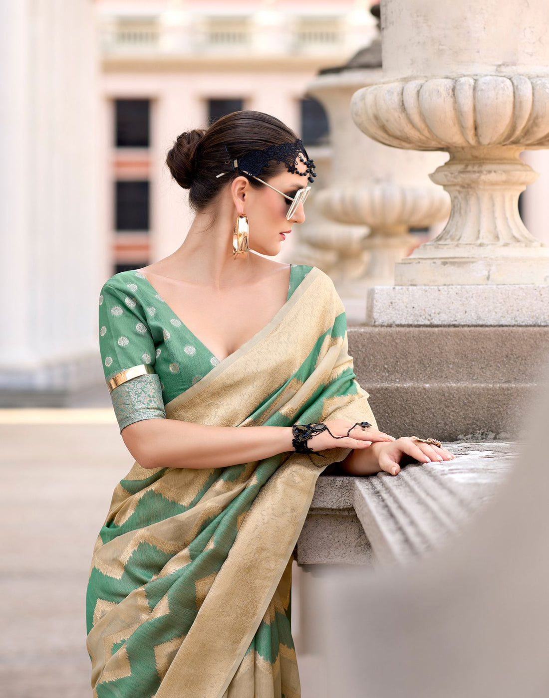 Green Cotton Linen Woven Saree