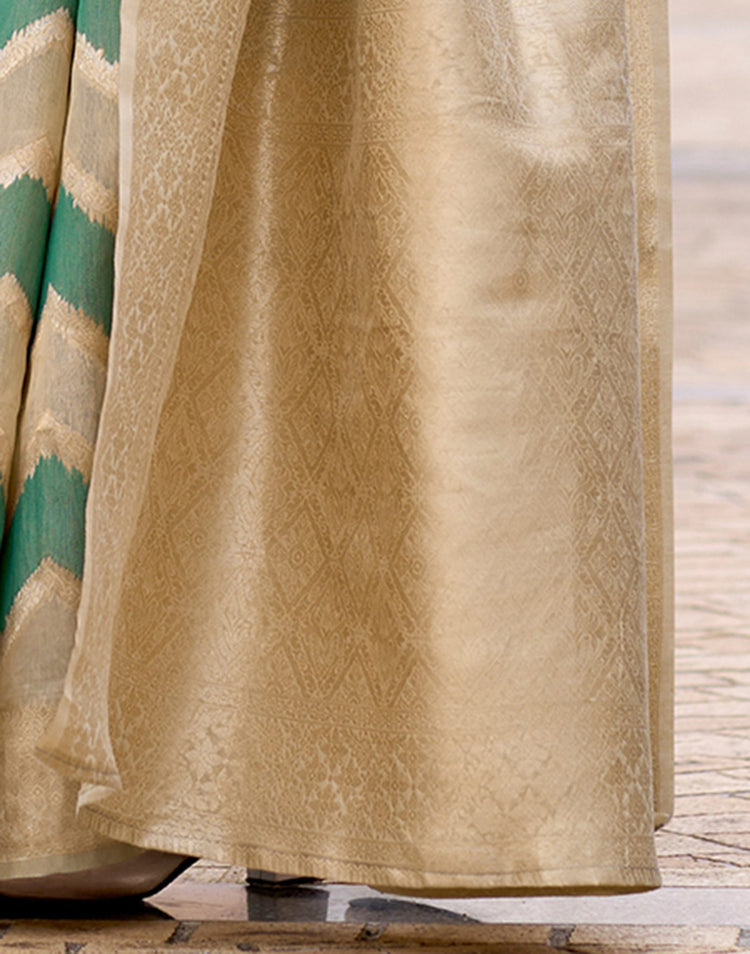 Green Cotton Linen Woven Saree