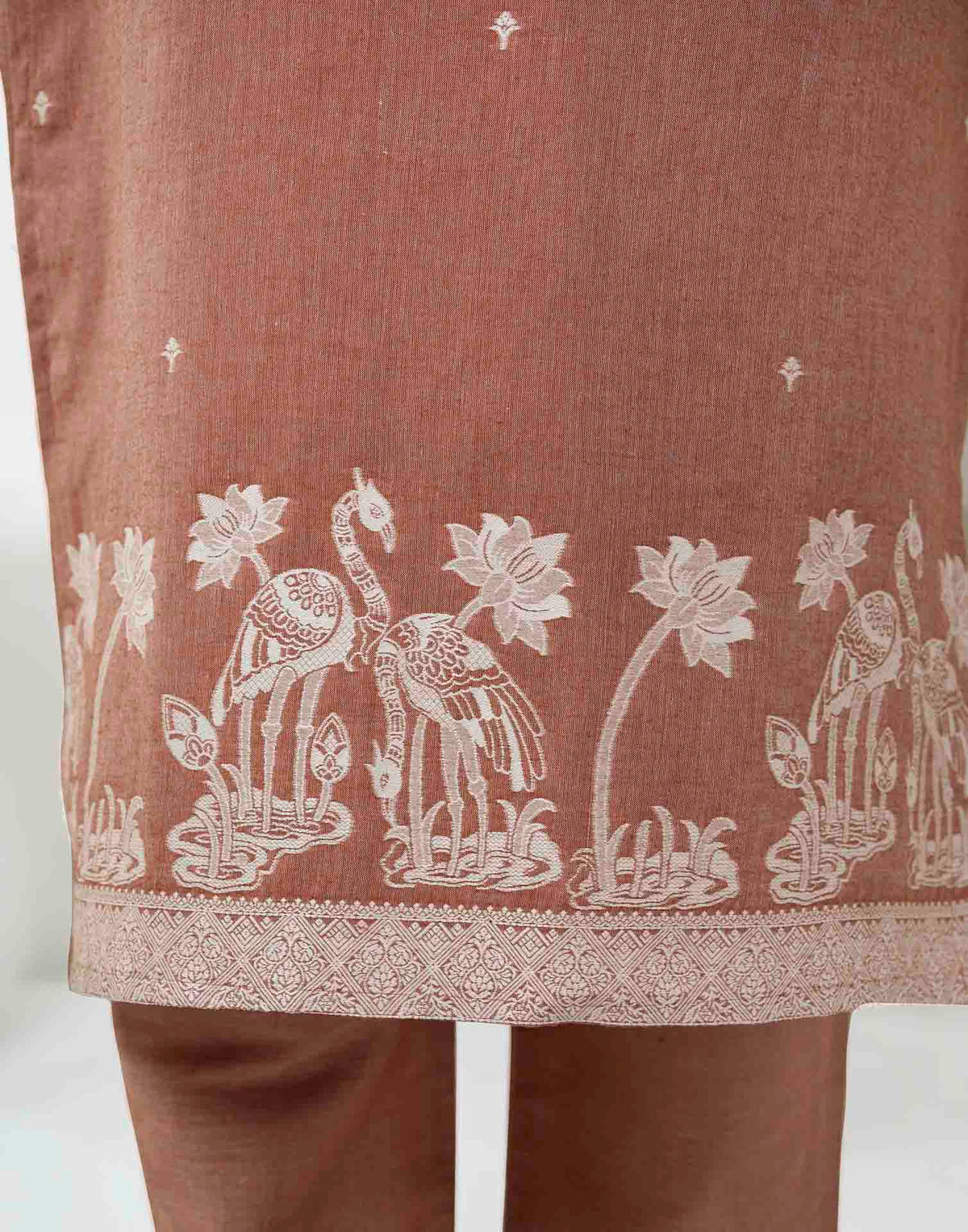 Rust Pure Cotton Woven Straight Kurta Set With Dupatta