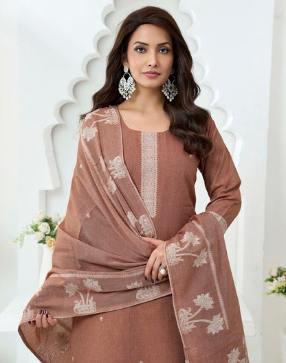 Rust Pure Cotton Woven Straight Kurta Set With Dupatta