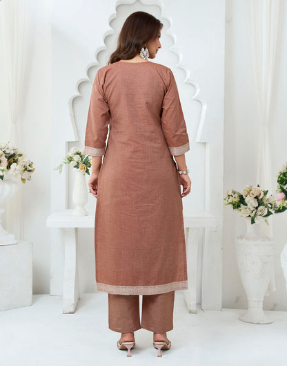 Rust Pure Cotton Woven Straight Kurta Set With Dupatta