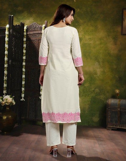 Off White Pure Cotton Woven Straight Kurta Set With Dupatta