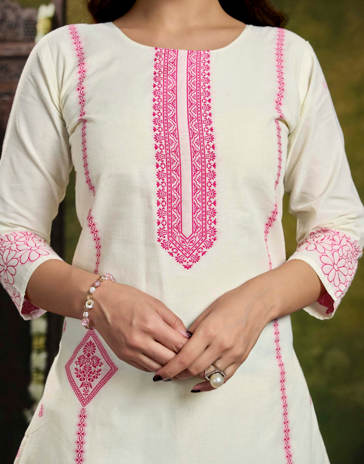 Off White Pure Cotton Woven Straight Kurta Set With Dupatta