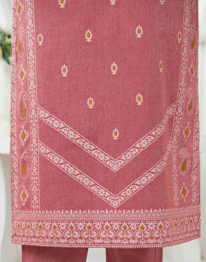 Rust Pure Cotton Woven Straight Kurta Set With Dupatta