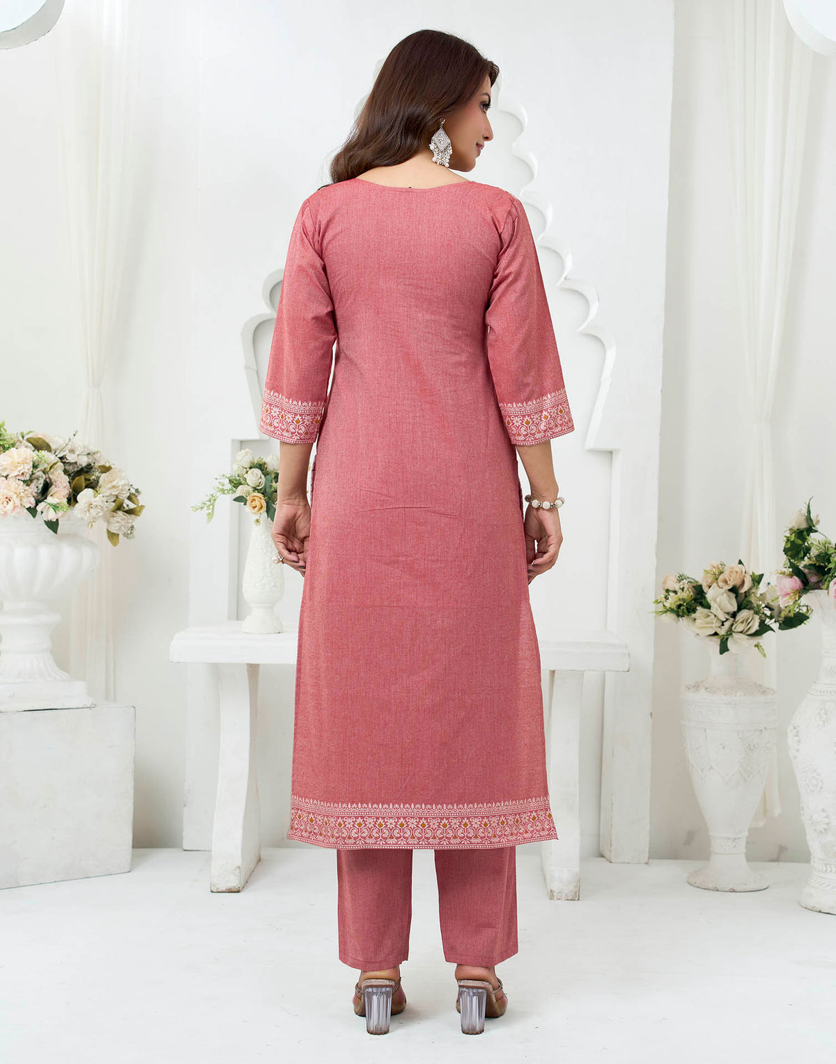 Rust Pure Cotton Woven Straight Kurta Set With Dupatta
