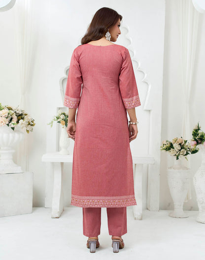 Rust Pure Cotton Woven Straight Kurta Set With Dupatta