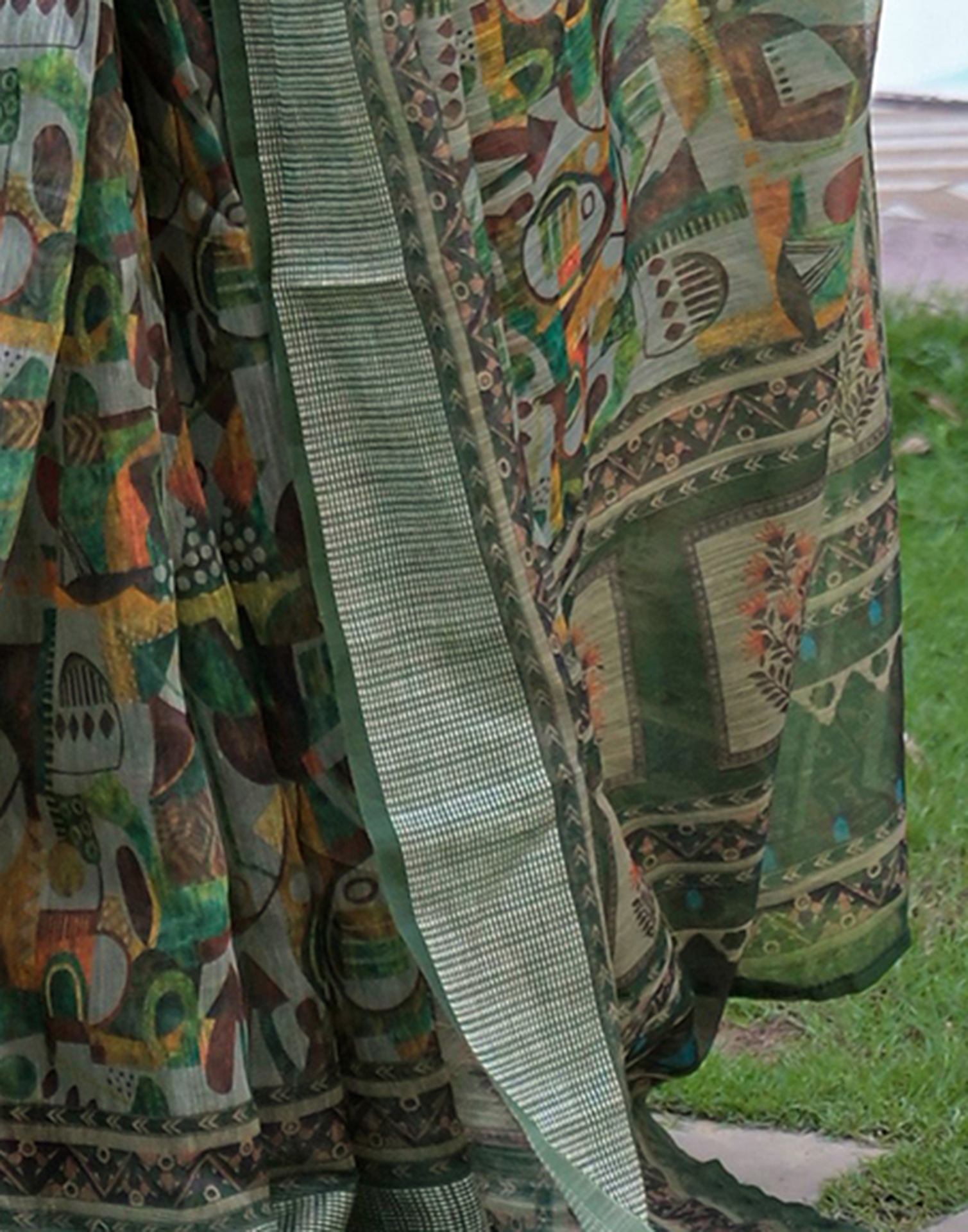 Ready To Wear Multicoloured Linen Printed Embroidery Border Saree