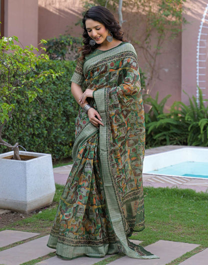 Ready To Wear Multicoloured Linen Printed Embroidery Border Saree
