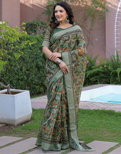 Ready To Wear Multicoloured Linen Printed Embroidery Border Saree