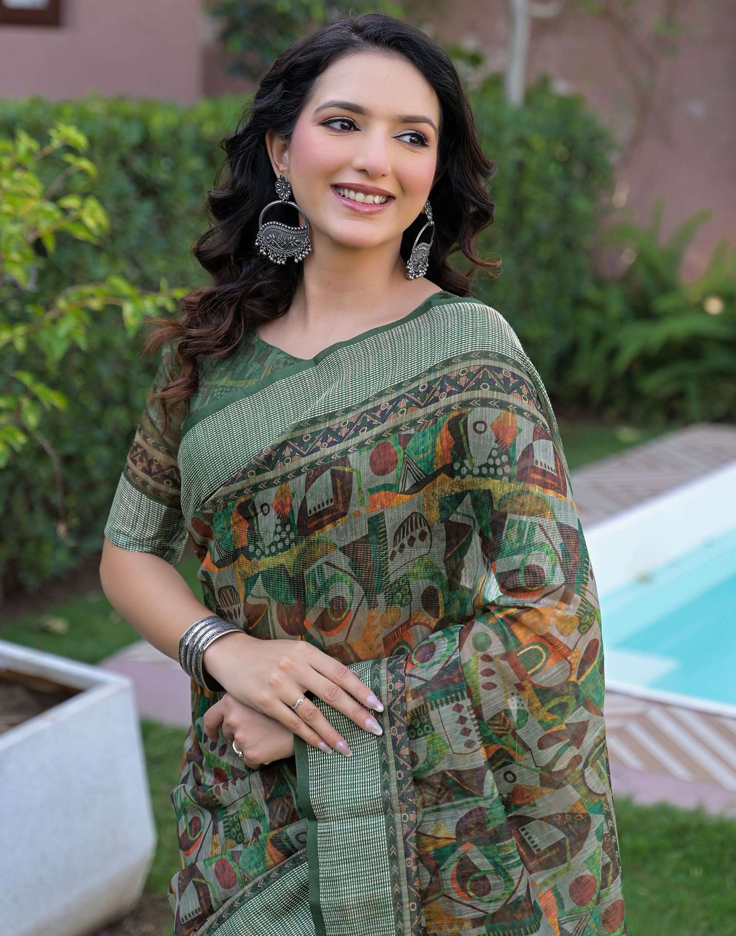 Ready To Wear Multicoloured Linen Printed Embroidery Border Saree