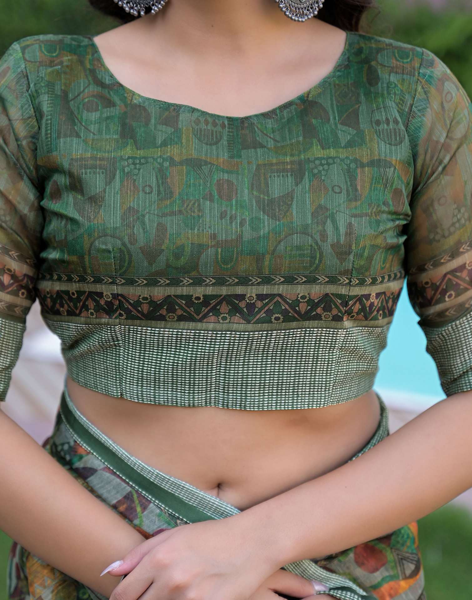 Ready To Wear Multicoloured Linen Printed Embroidery Border Saree