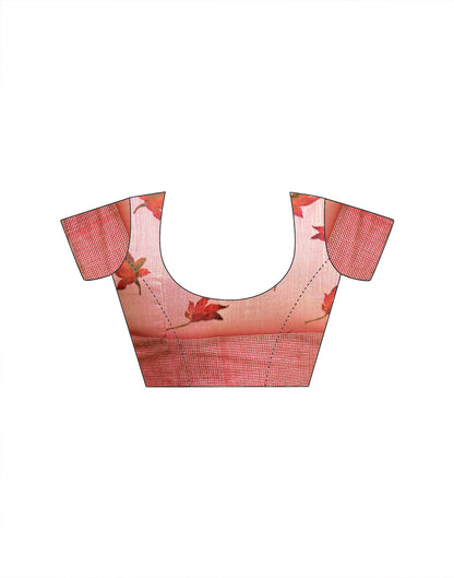 Ready To Wear Peach Linen Printed Embroidery Border Saree