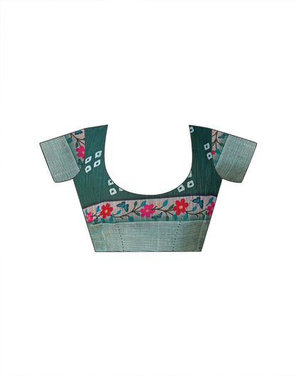 Ready To Wear Dark Green Linen Printed Embroidery Border Saree