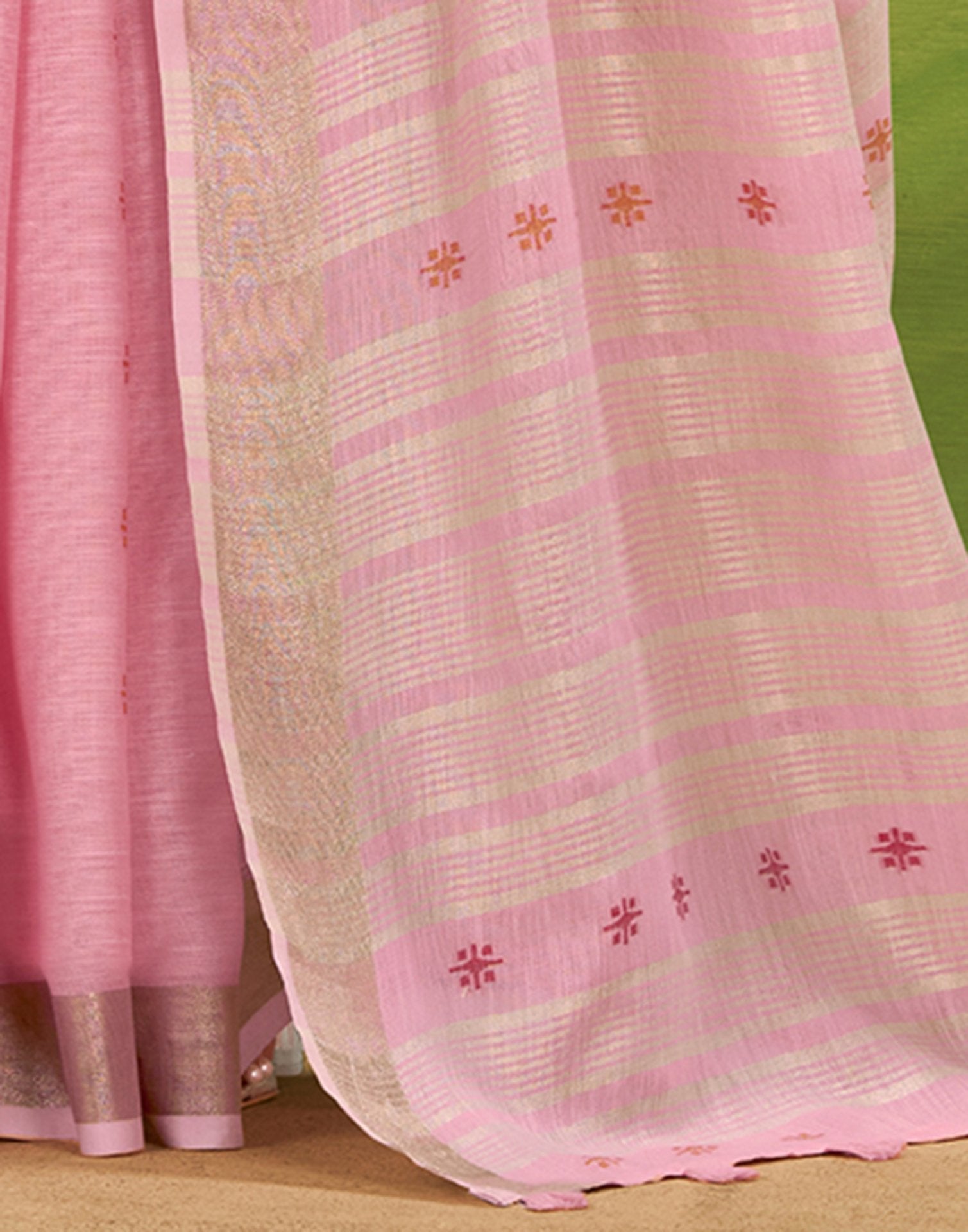 Light Pink Linen Silk Woven Printed Saree