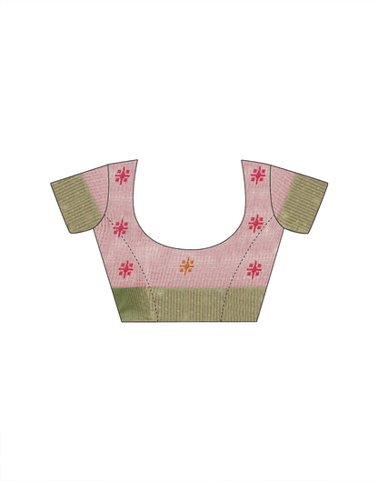 Light Pink Linen Silk Woven Printed Saree