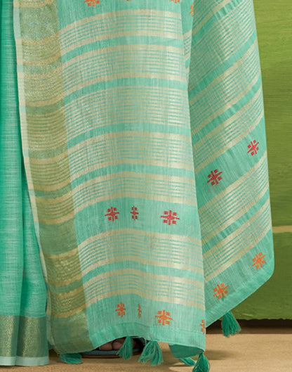 Mint Blue Linen Silk Woven Printed Saree