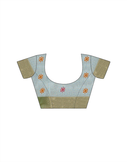 Light Blue Linen Silk Woven Printed Saree