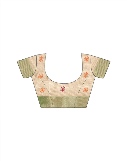 Off White Linen Silk Woven Printed Saree