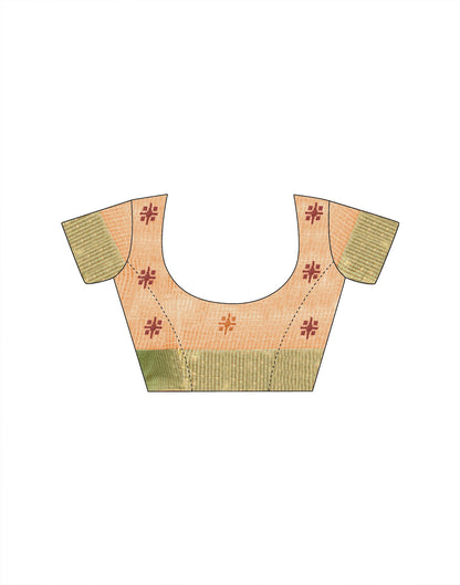 Light Orange Linen Silk Woven Printed Saree