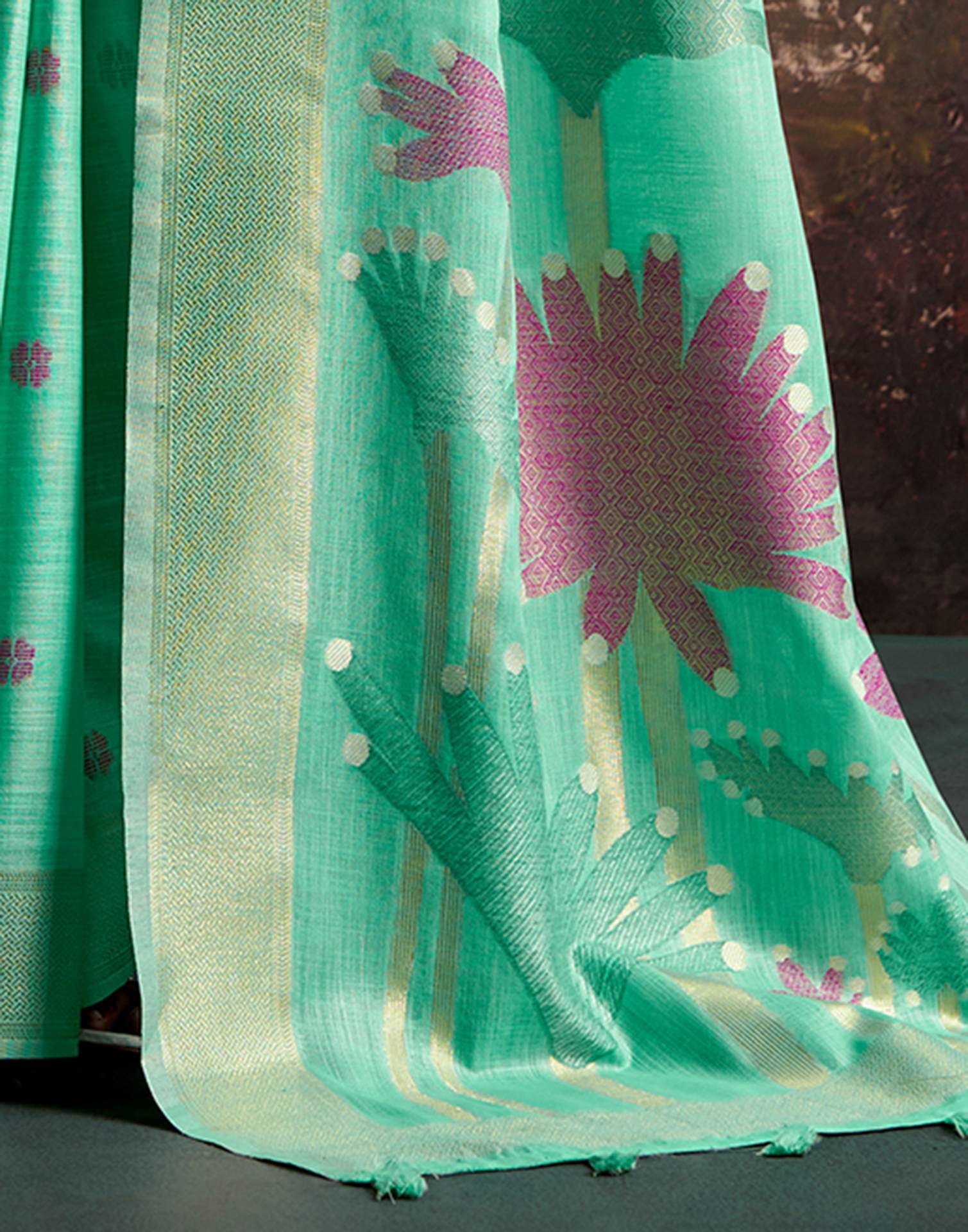 Mint Green Linen Silk Woven Printed Saree