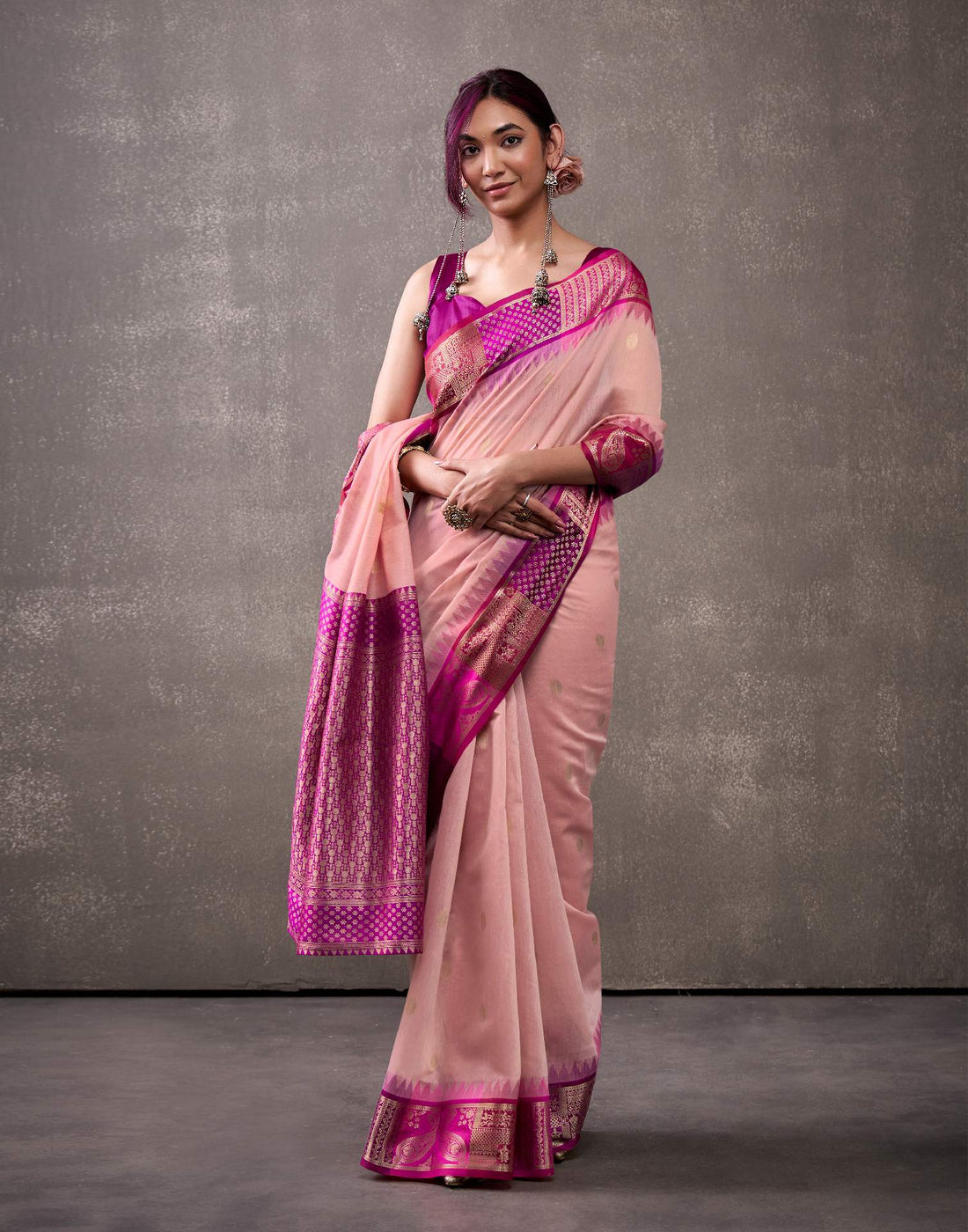 Dusty Rose Pink Cotton Woven Banarasi Saree
