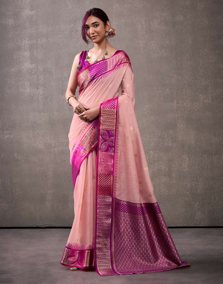 Dusty Rose Pink Cotton Woven Banarasi Saree