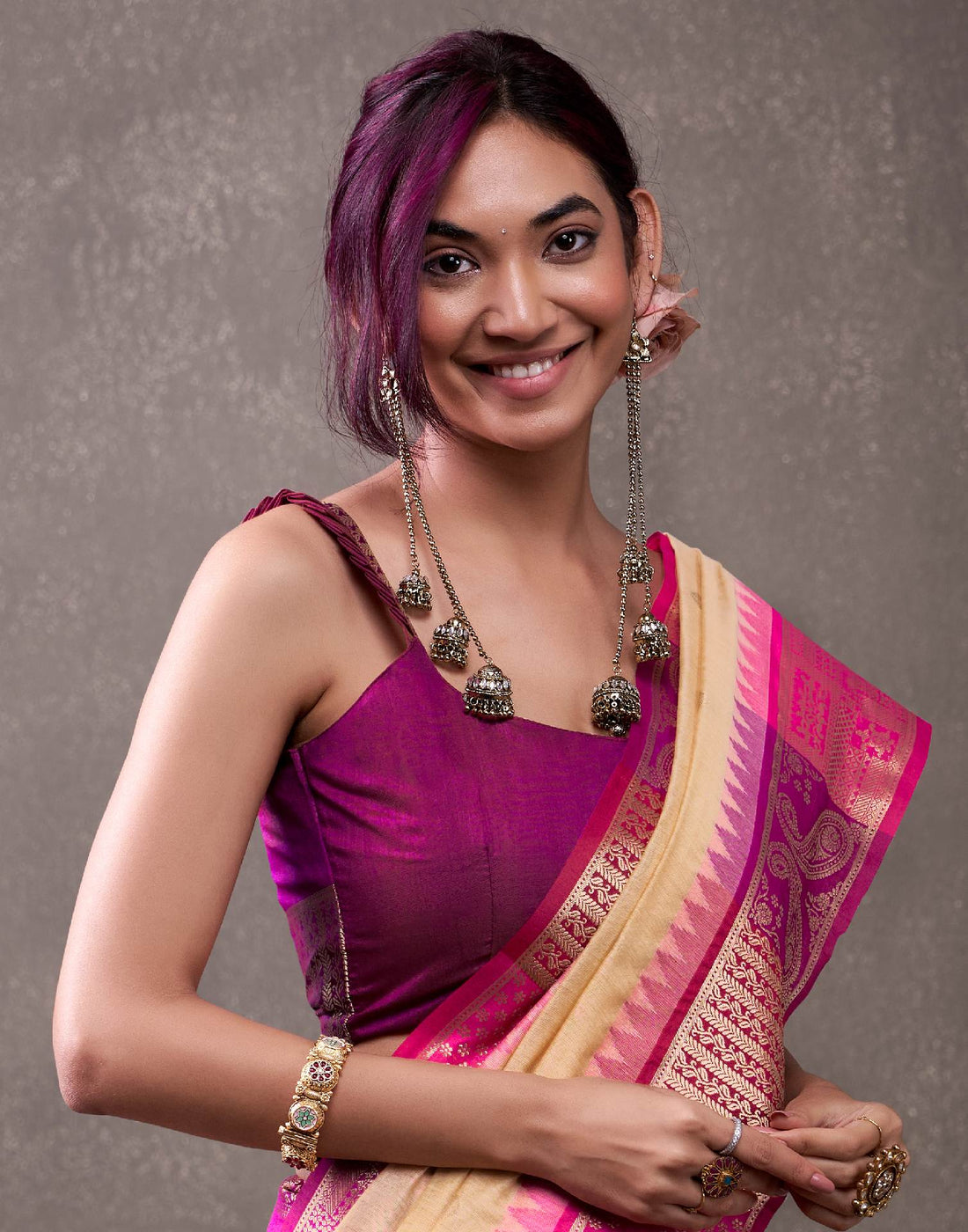 Cream Cotton Woven Banarasi Saree