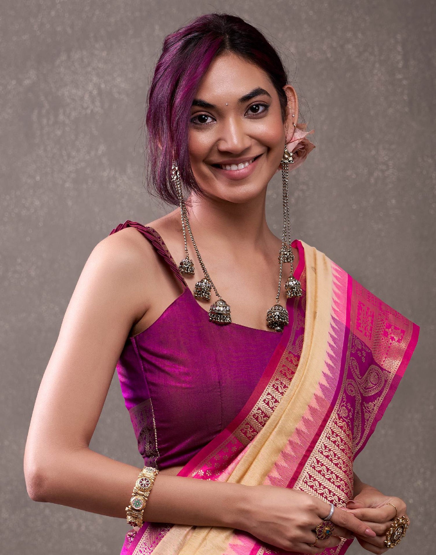 Cream Cotton Woven Banarasi Saree
