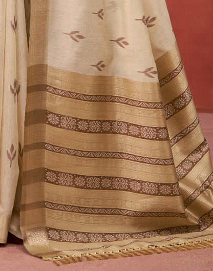 Beige Cotton Woven Printed Saree