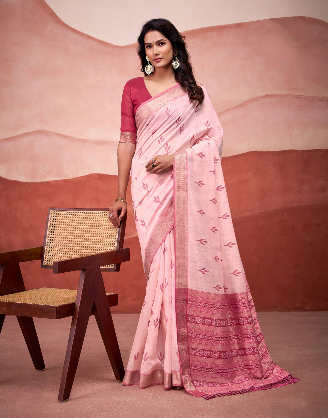 Light Pink Cotton Woven Printed Saree