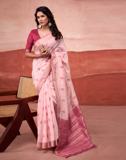 Light Pink Cotton Woven Printed Saree