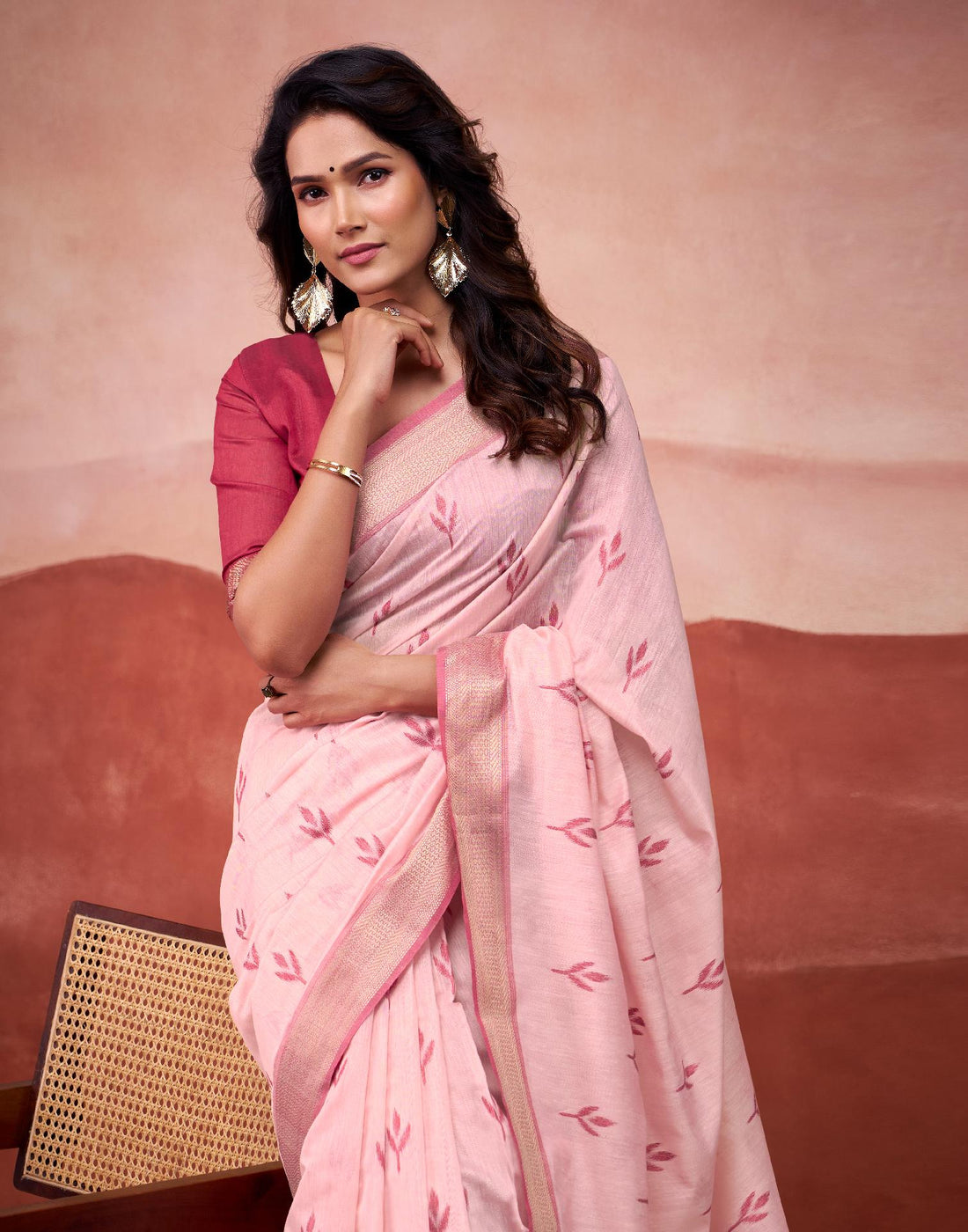 Light Pink Cotton Woven Printed Saree
