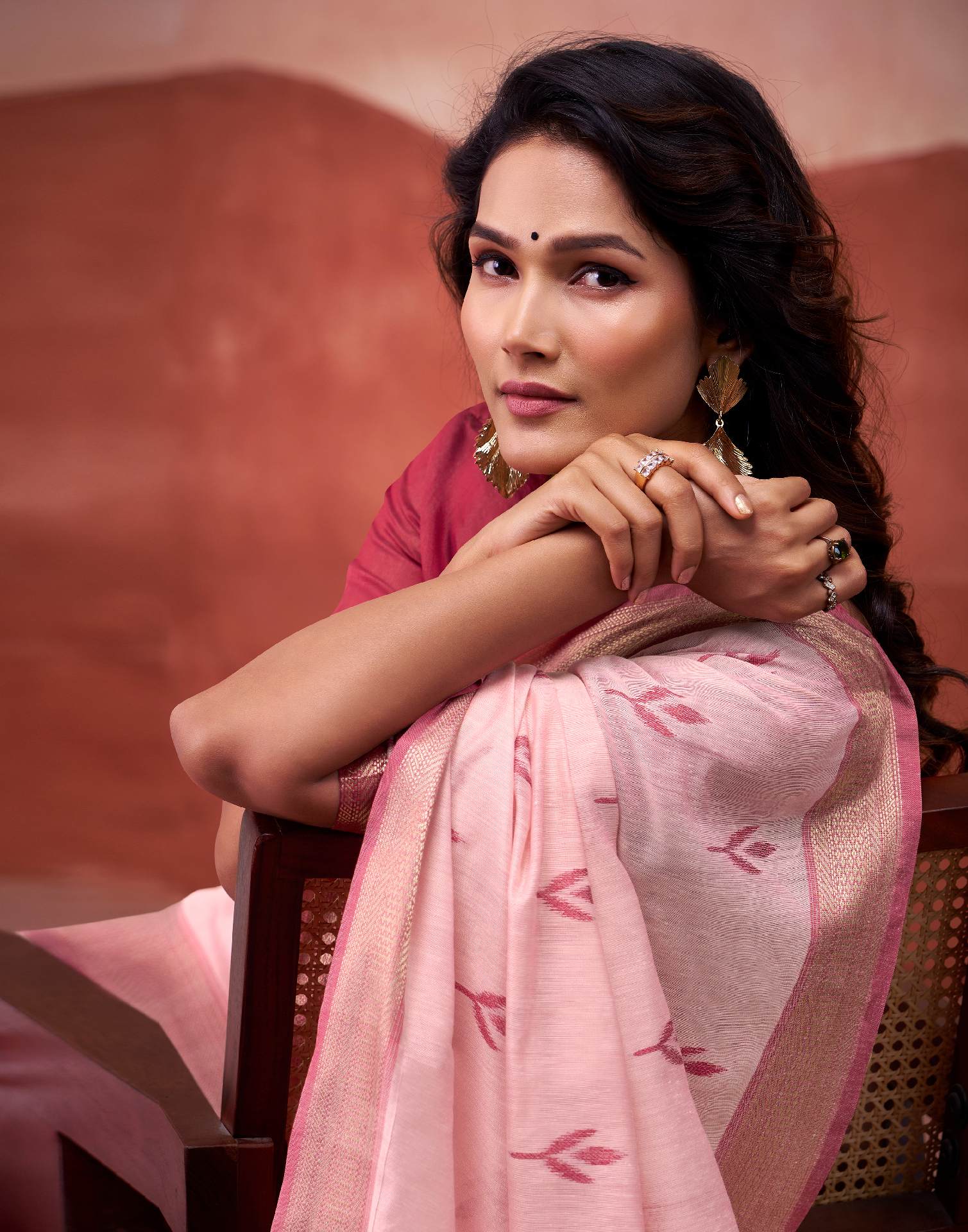 Light Pink Cotton Woven Printed Saree