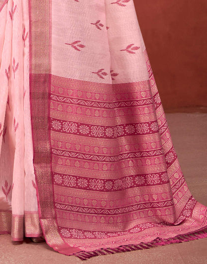 Light Pink Cotton Woven Printed Saree