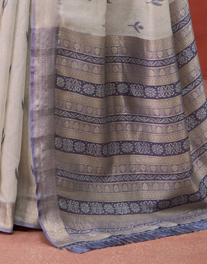 Grey Cotton Woven Printed Saree