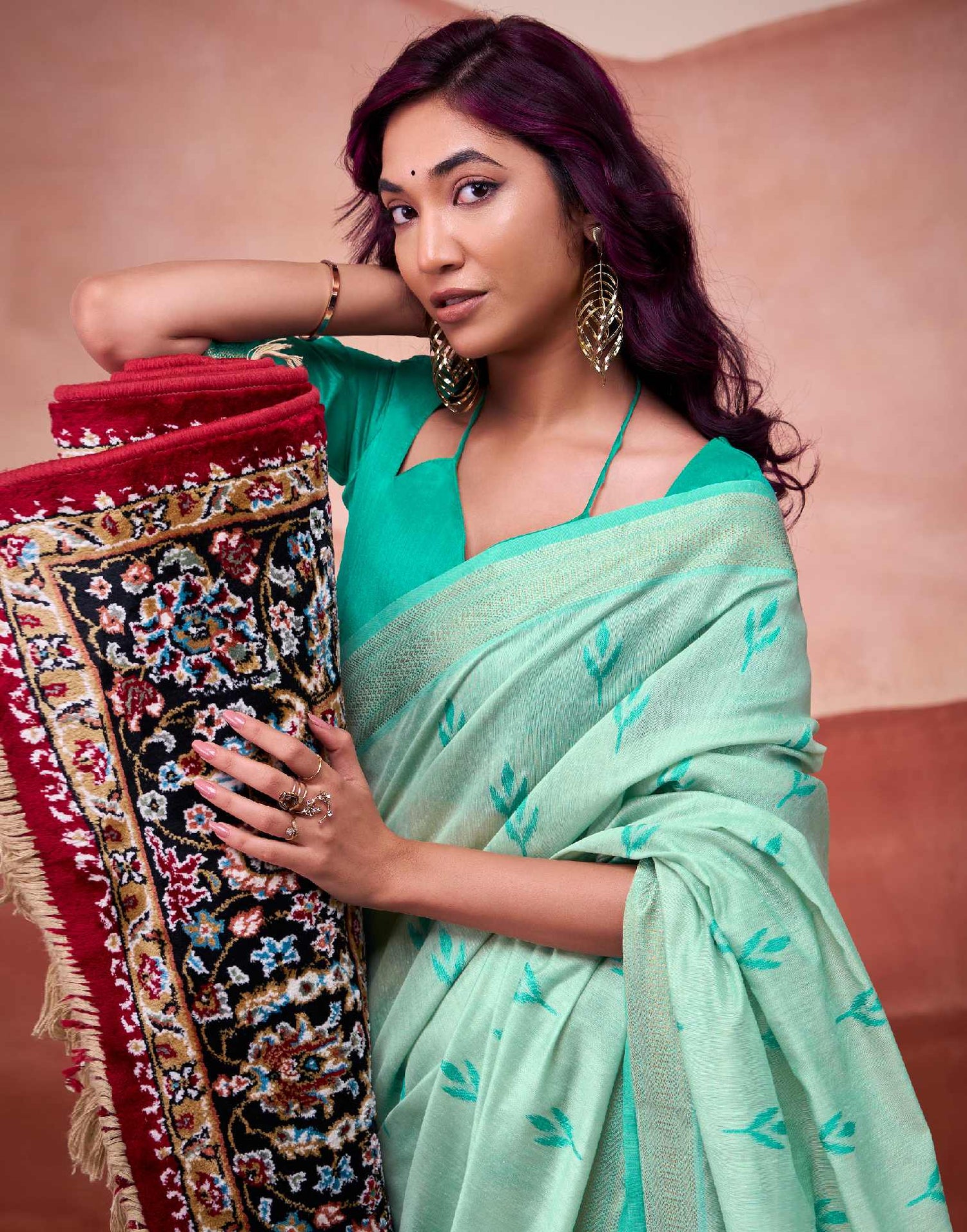 Light Teal Green Cotton Woven Printed Saree