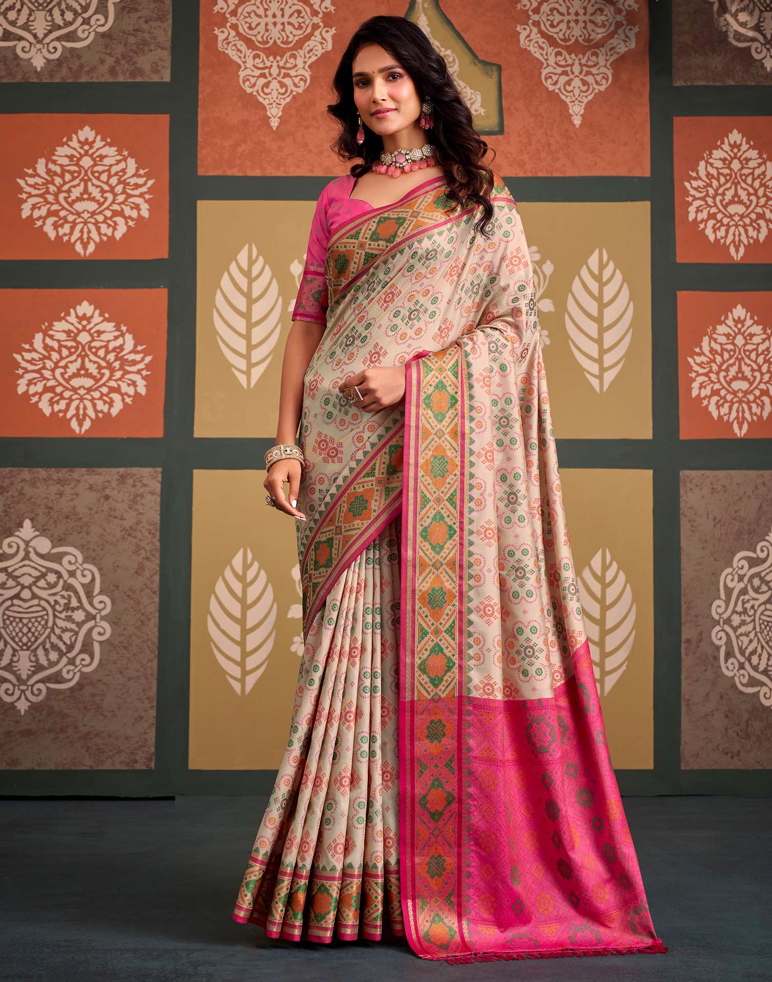 Off White Silk Woven Patola Saree