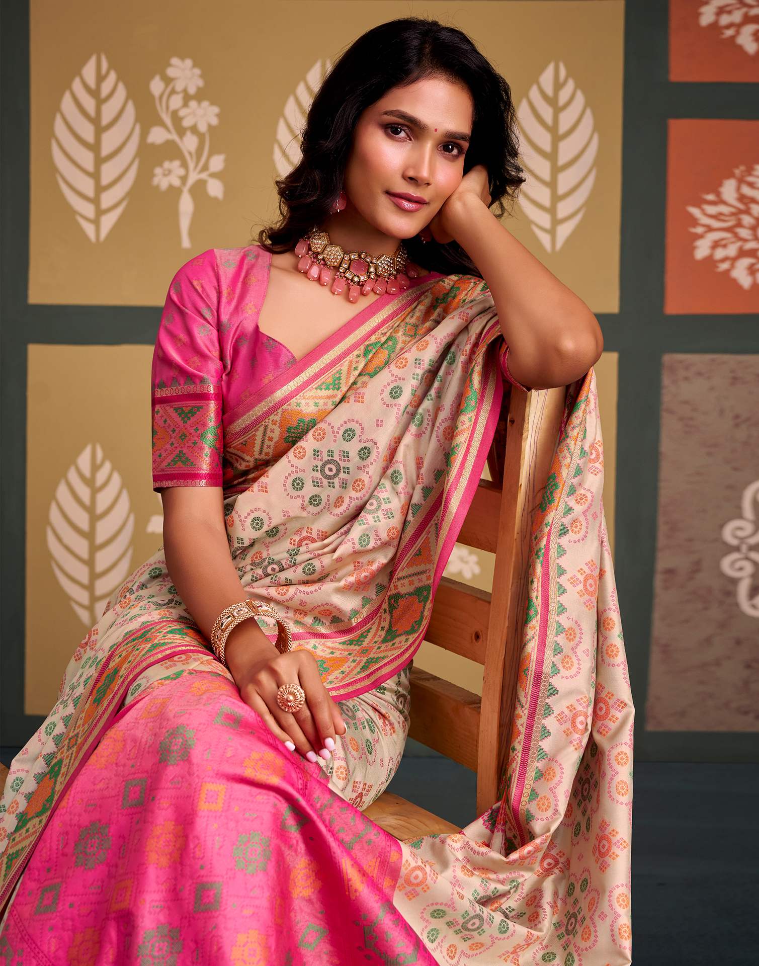 Off White Silk Woven Patola Saree