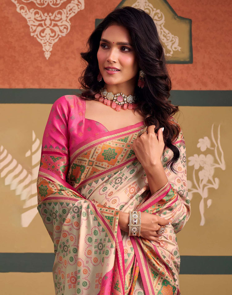 Off White Silk Woven Patola Saree